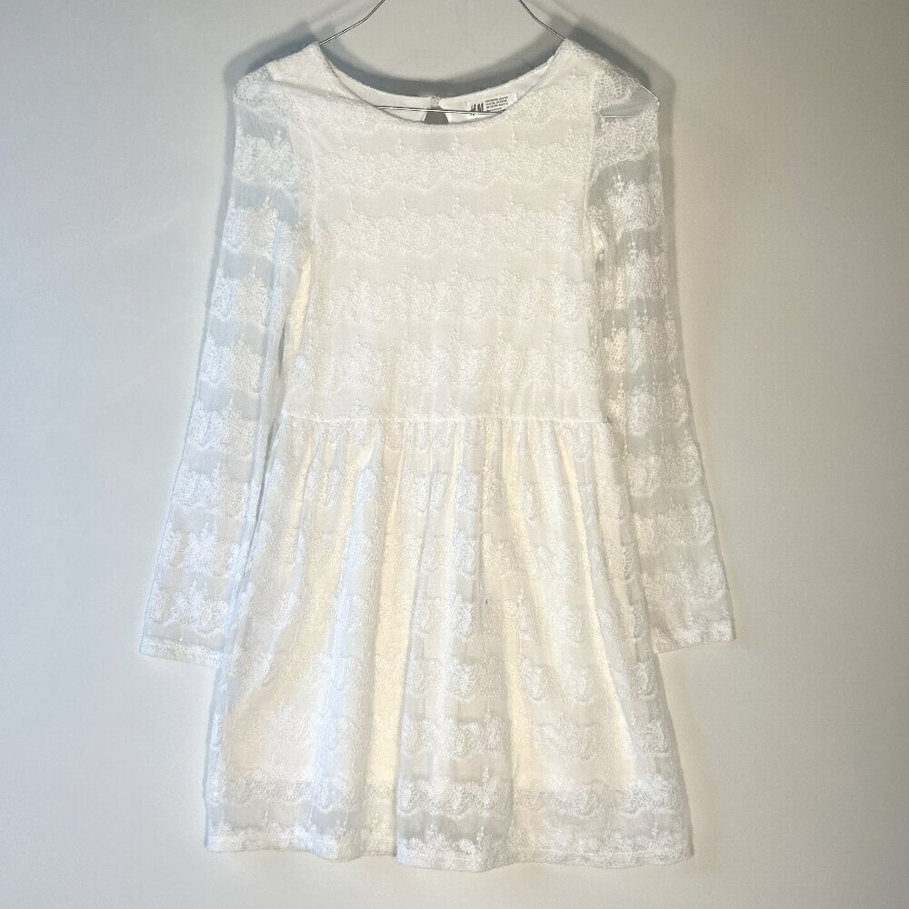 H&M Girls SZ 10 White Lace Knit Dress Soft Delicate Flower Girl First Communion